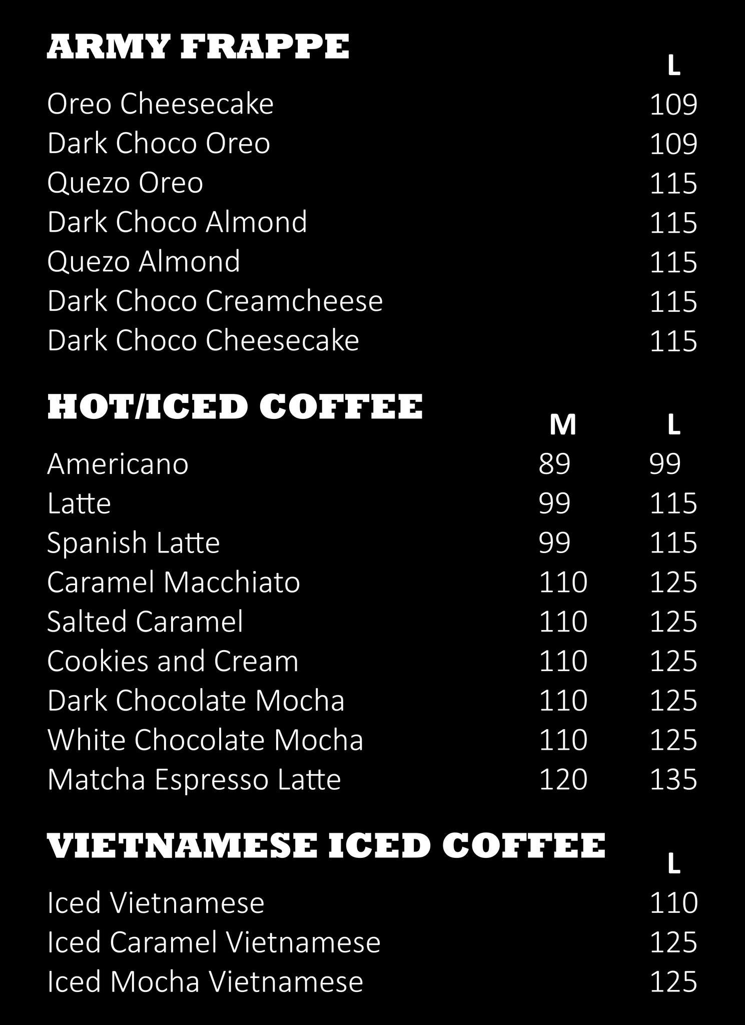 Coffee Army menu 1