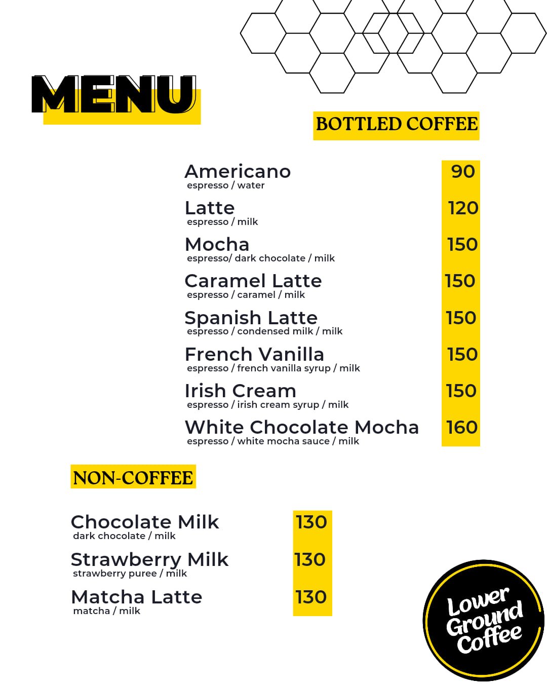 Lower Ground Coffee menu 1